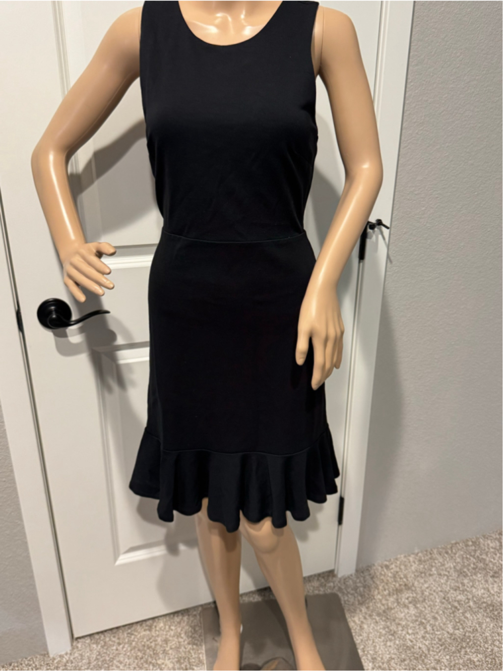 Women's Banana Republic Petite Black Mini Dress Ruffle Hem Open Back Size 4P